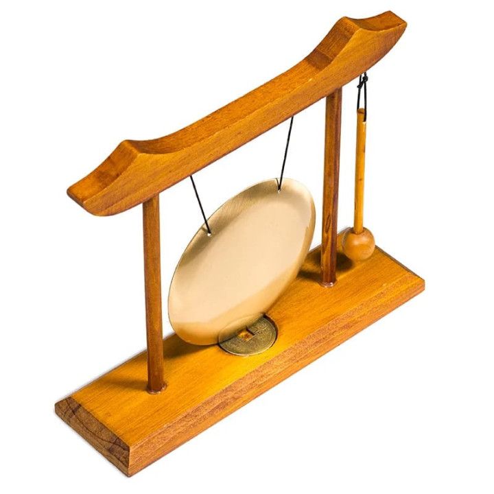Gong de Table - structure bois rouge gong doré | Pieralune