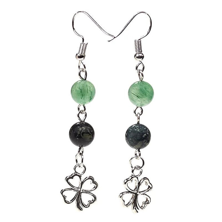 Boucles d'oreilles kambaba/Aventurine verte + trèfle | Pieralune