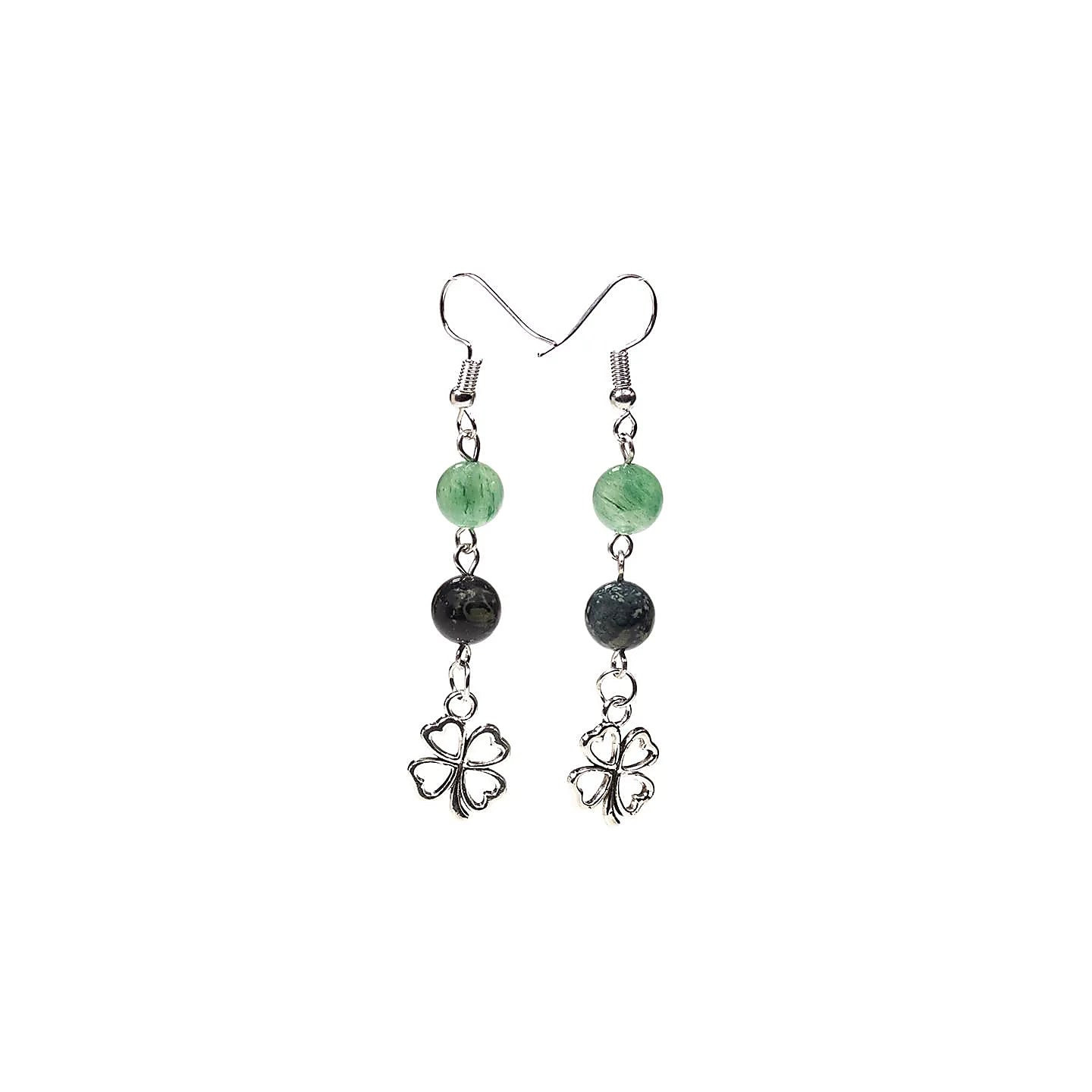 Boucles d'oreilles kambaba/Aventurine verte + trèfle | Pieralune