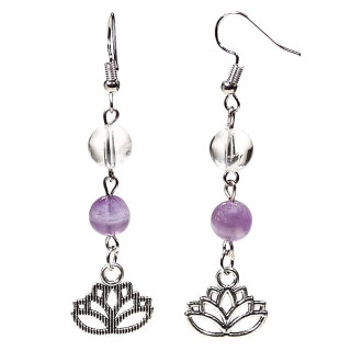Boucles d'oreille Amethyste chevron/Cristal de roche lotus | Pieralune