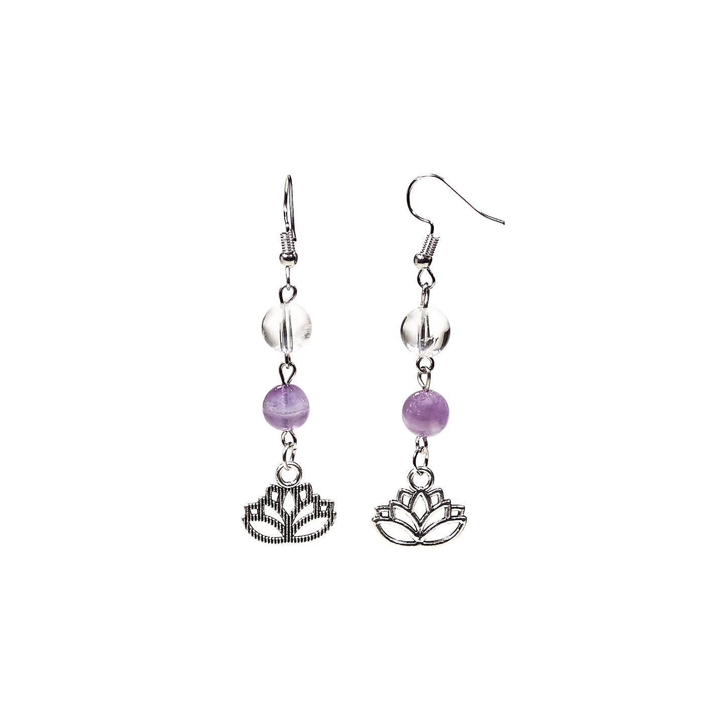 Boucles d'oreille Amethyste chevron/Cristal de roche lotus | Pieralune