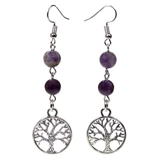 Boucles d'oreilles fluorite/améthyste arbre de vie | Pieralune