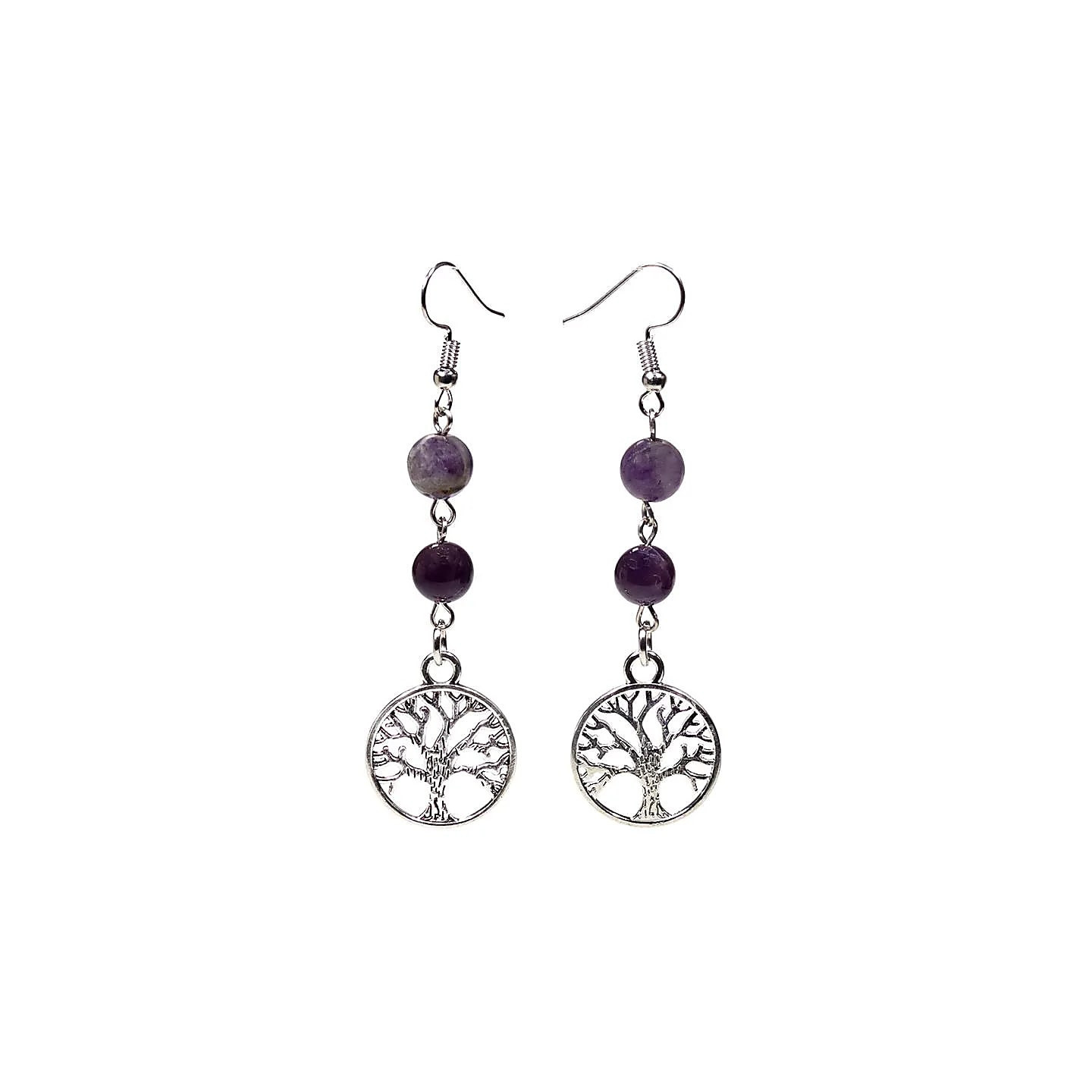 Boucles d'oreilles fluorite/améthyste arbre de vie | Pieralune