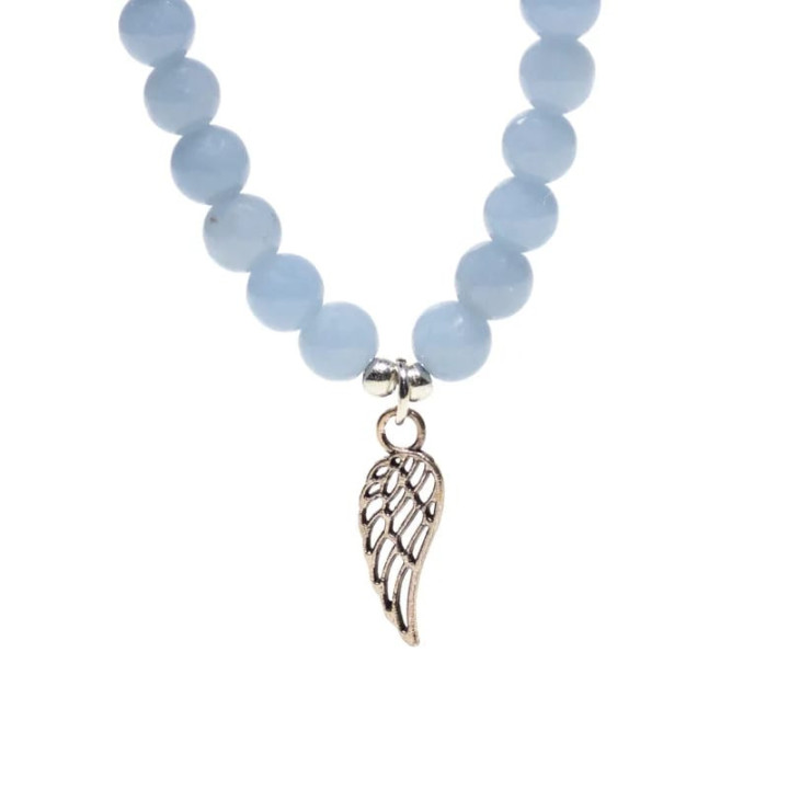 Bracelet en angélite élastique avec aile d'ange | Pieralune