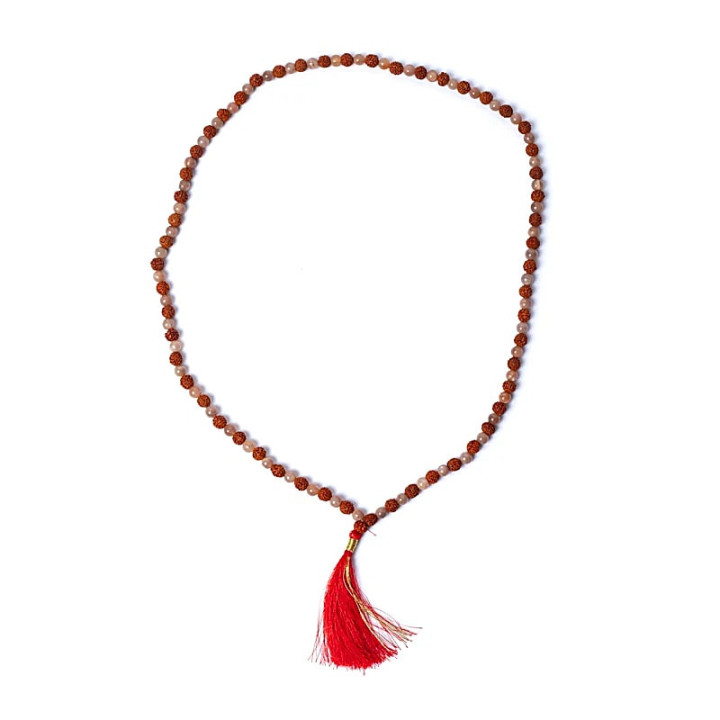 Mala pierre de lune pêche/rudraksha qualité AA en pochette | Pieralune