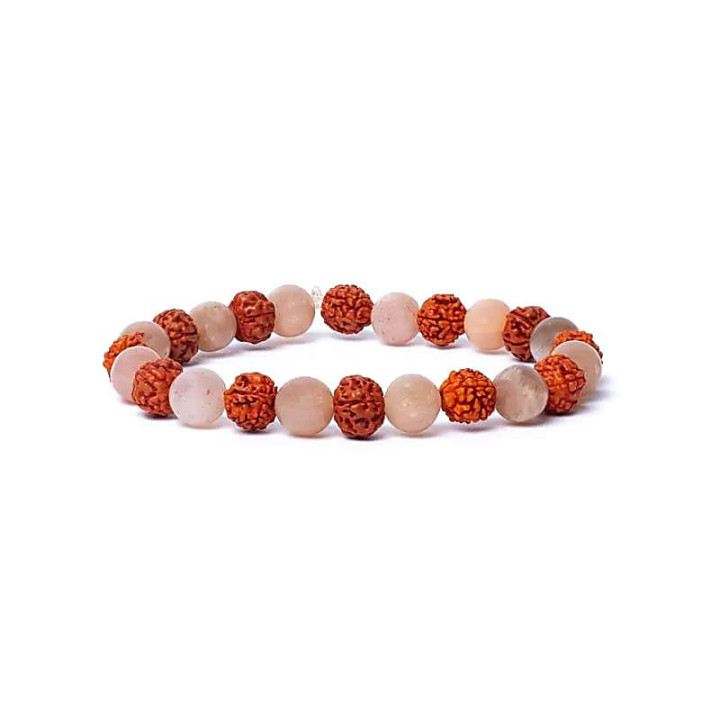 Bracelet rudraksha/pierre de lune pêche élastique quali... | Pieralune