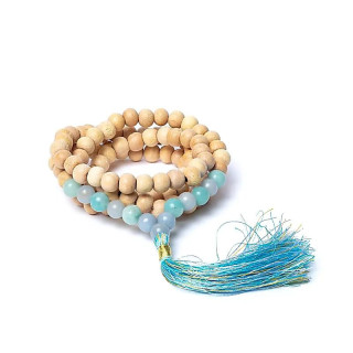 Mala Tulsi avec angélite/amazonite qualité AA en pochette | Pieralune