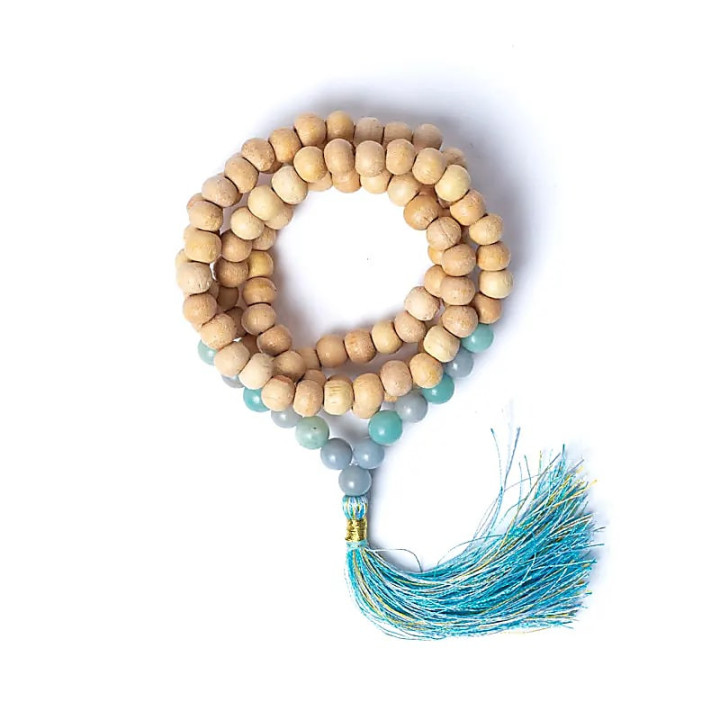 Mala Tulsi avec angélite/amazonite qualité AA en pochette | Pieralune