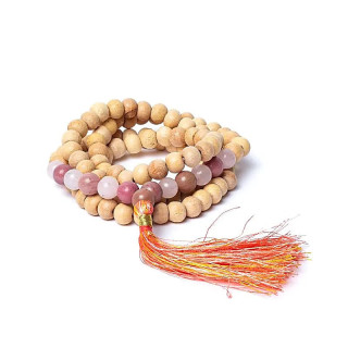 Mala Tulsi avec thulite/quartz rose qualité AA en pochette | Pieralune
