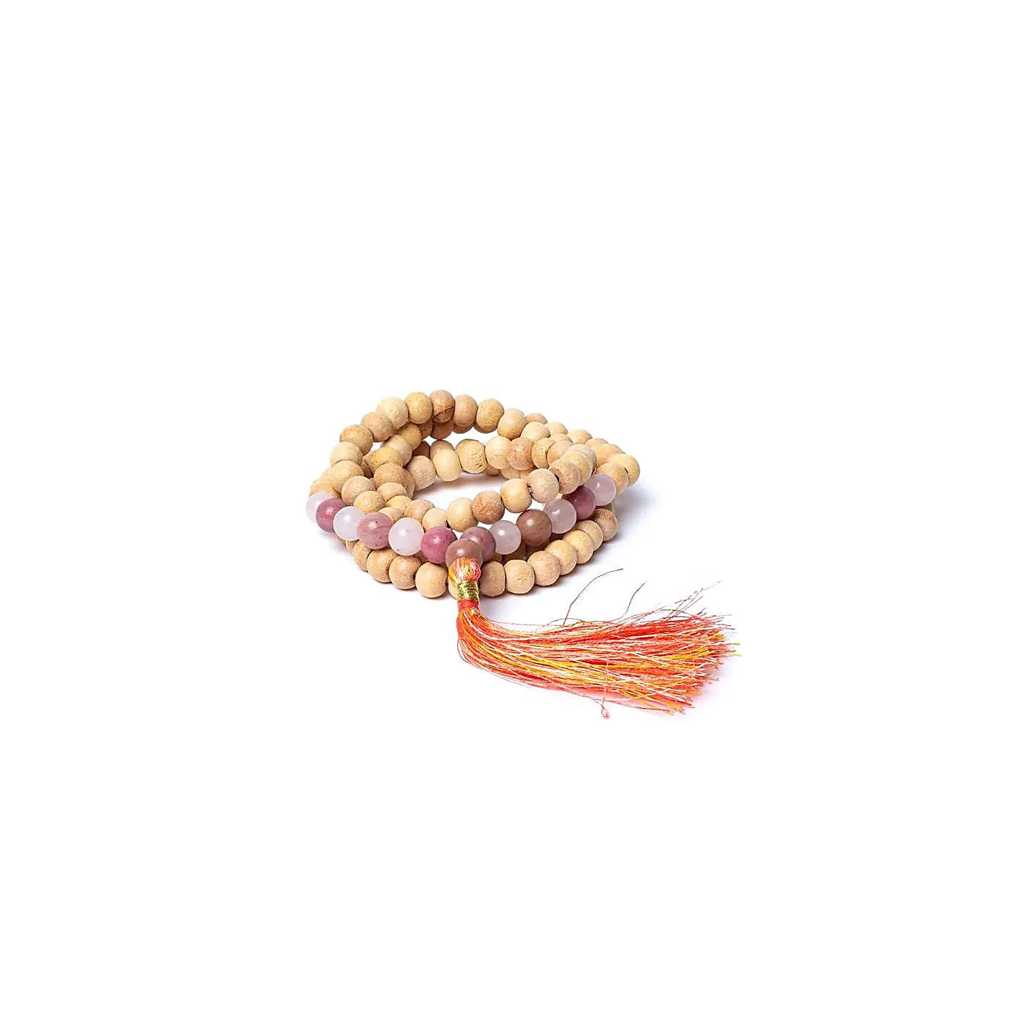 Mala Tulsi avec thulite/quartz rose qualité AA en pochette | Pieralune