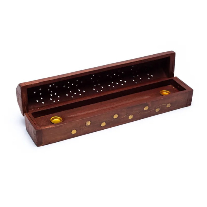Boîte brûle encens en bois sculpté fleurs | Pieralune