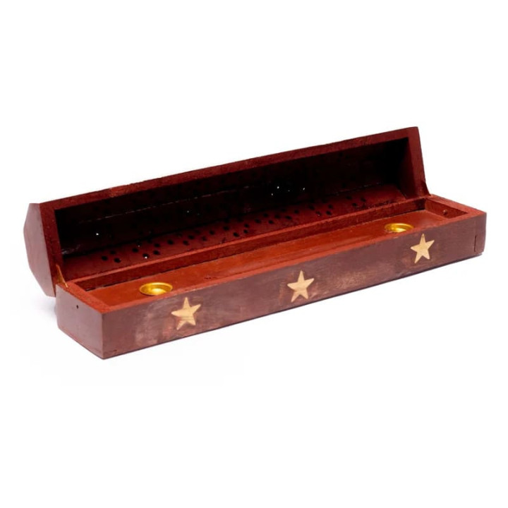 Boîte brûle encens en bois sculpté + étoiles | Pieralune