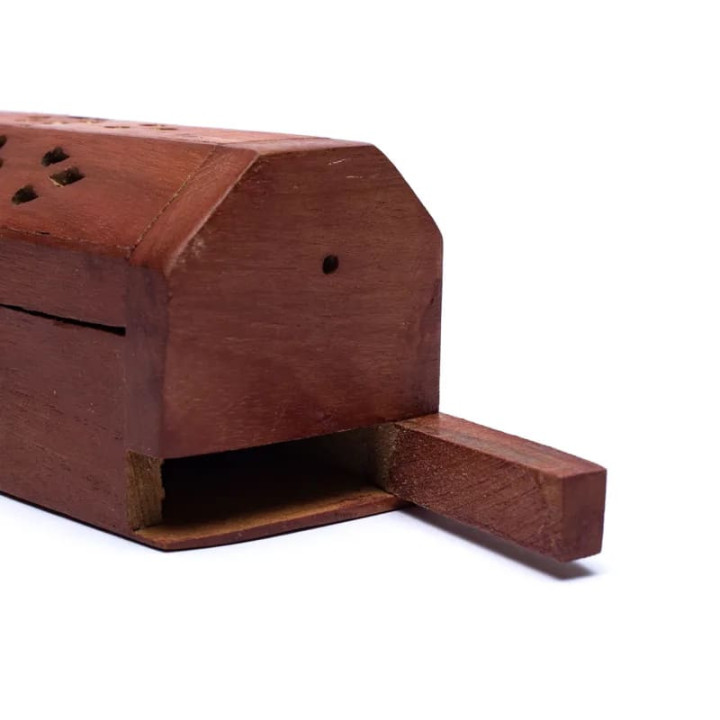 Boîte brûle encens en bois avec Bouddha en métal | Pieralune