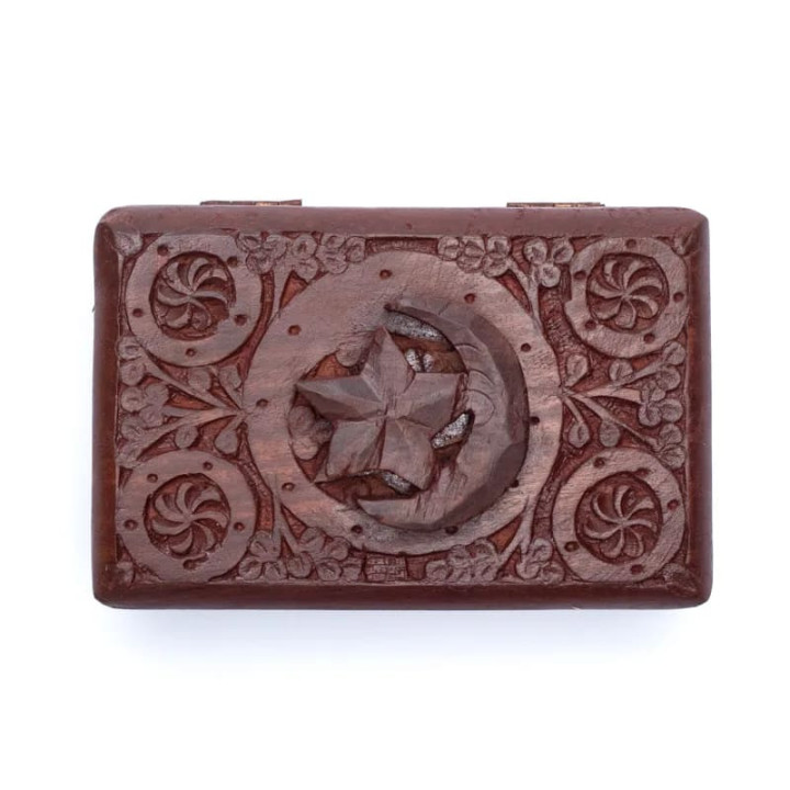 Boîte tarots étoile et lune bois sculpté | Pieralune