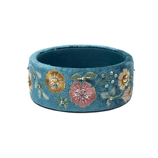 Vide-poche en velours bleu avec fleurs