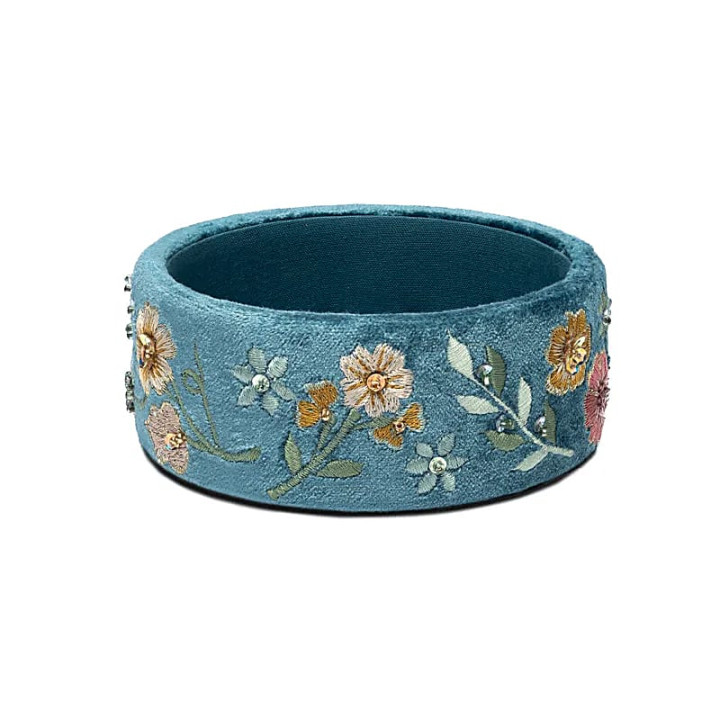 Vide-poche en velours bleu avec fleurs