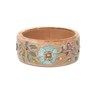 Vide-poche en velours beige avec fleurs