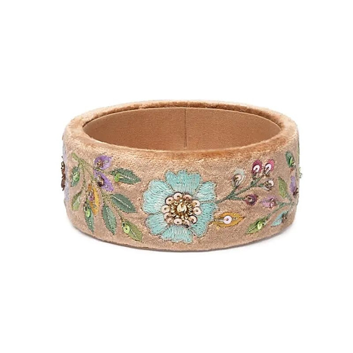 Vide-poche en velours beige avec fleurs