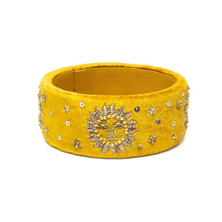 Vide-poche en velours jaune avec soleil