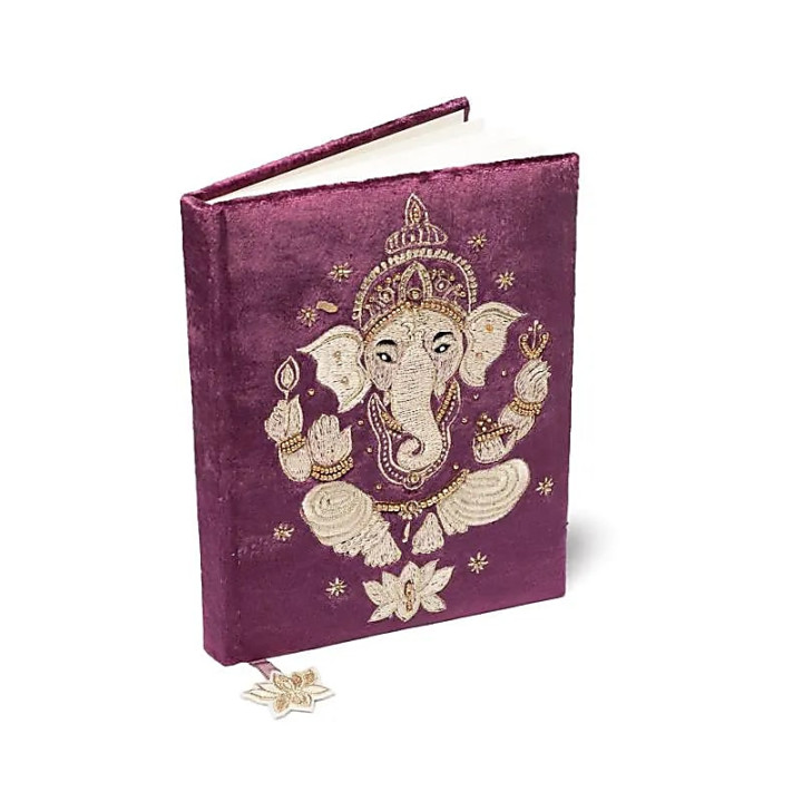 Carnet de notes velours violet avec Ganesha