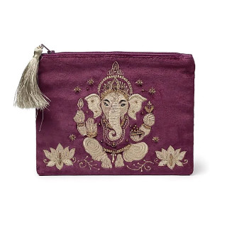 Pochette zippée en velours violet avec Ganesha