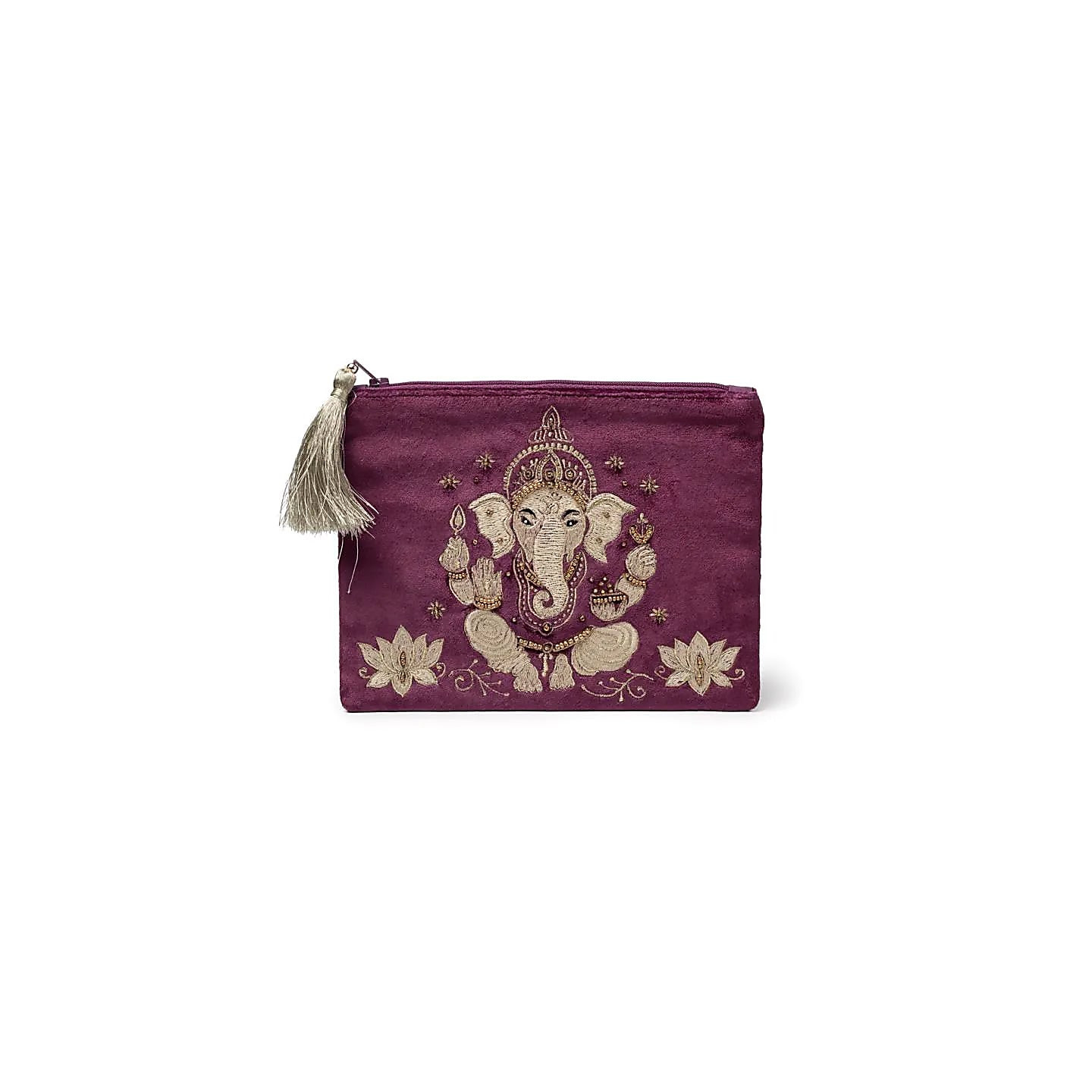Pochette zippée en velours violet avec Ganesha