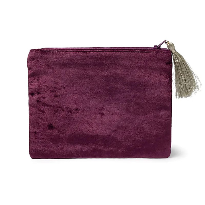 Pochette zippée en velours violet avec Ganesha