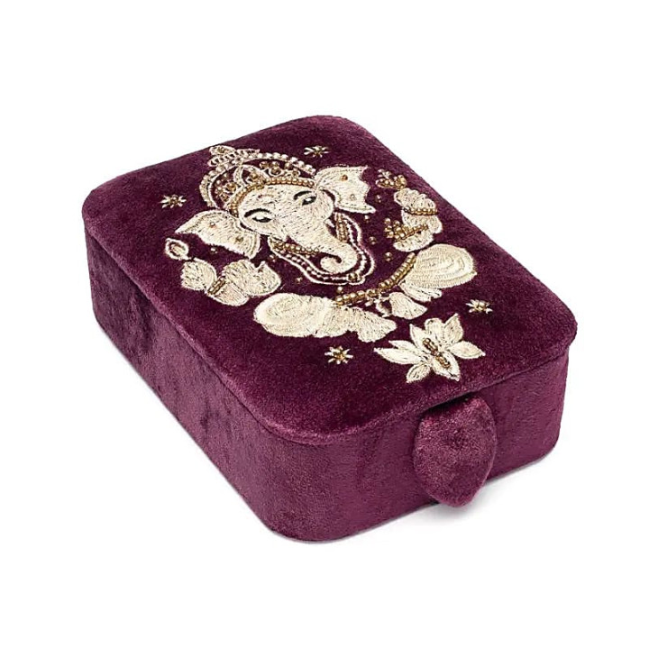 Coffret à bijoux / tarot velours violet avec Ganesha