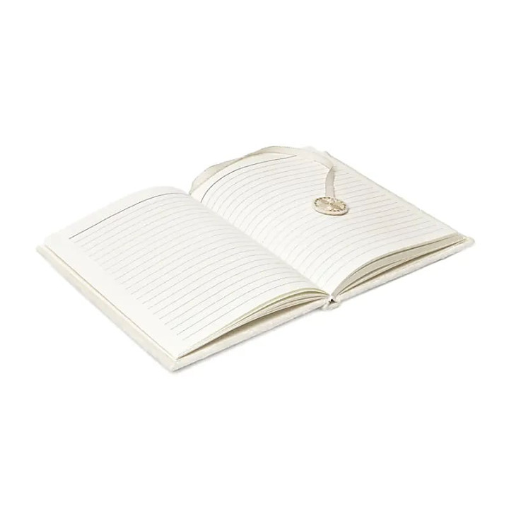 Carnet de notes velours blanc cassé avec Fleur de Vie symbole de la paix