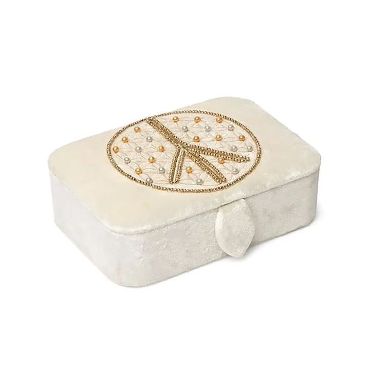 Coffret à bijoux / tarot velours blanc cassé avec Fleur de Vie symbole de la paix