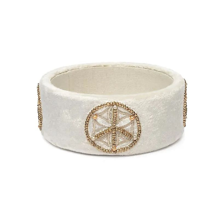 Vide-poche en velours blanc cassé avec Fleur de Vie symbole de la paix