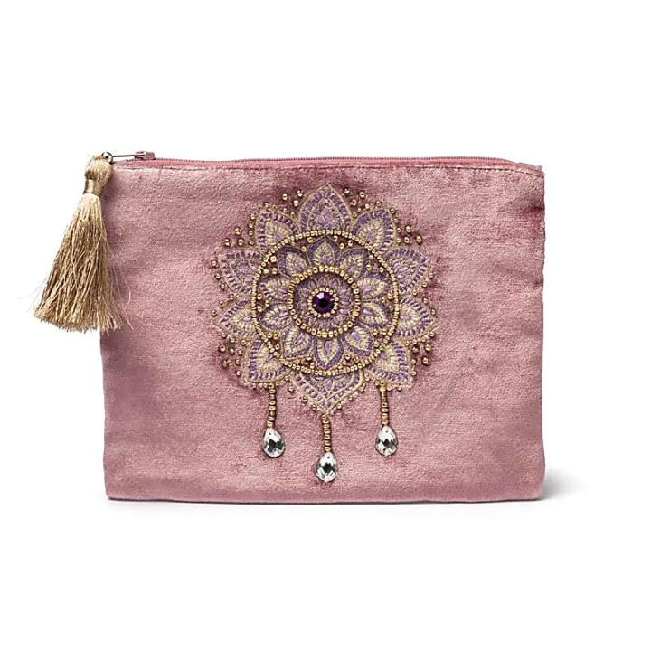 Pochette zippée en velours lilas avec Mandala