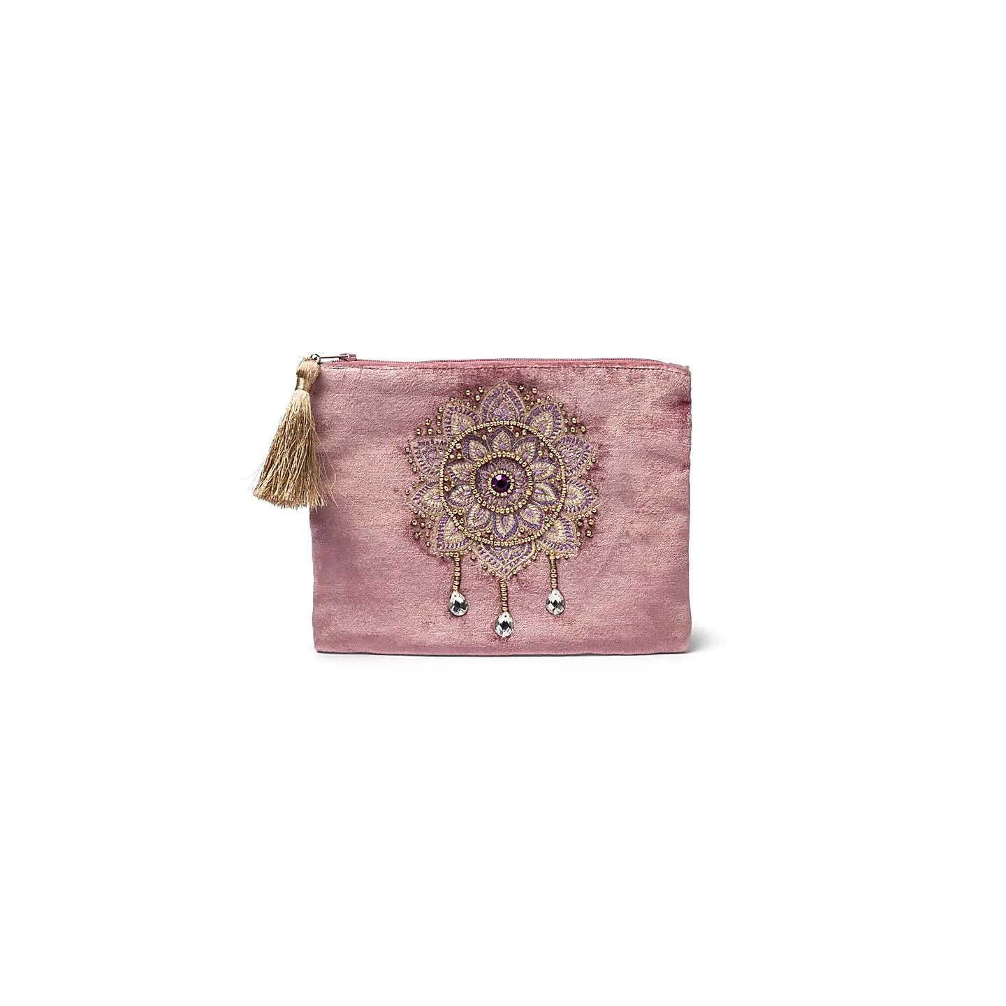 Pochette zippée en velours lilas avec Mandala