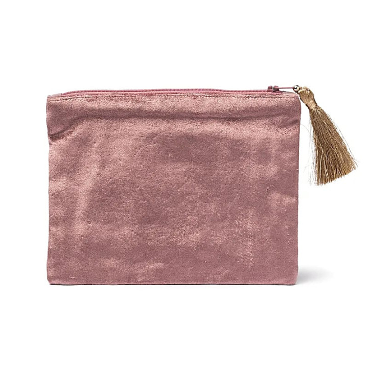 Pochette zippée en velours lilas avec Mandala