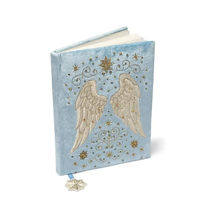 Carnet de notes velours bleu avec ailes d’ange