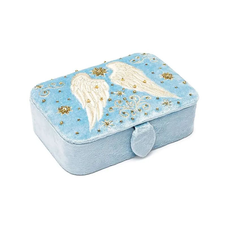 Coffret à bijoux / tarot velours bleu avec ailes d’ange