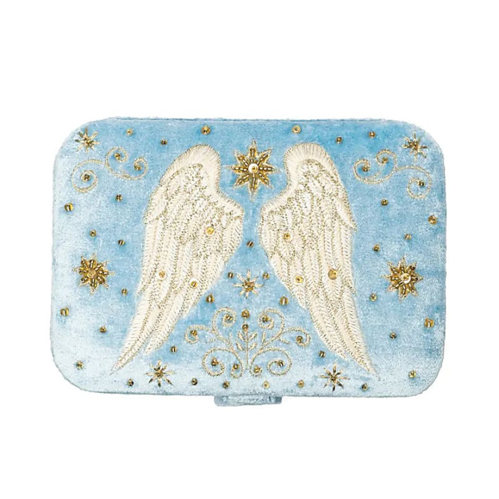 Coffret à bijoux / tarot velours bleu avec ailes d’ange