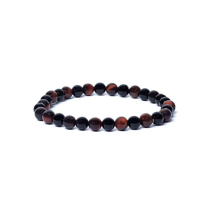 Bracelet onyx noir/oeil de tigre rouge élastique qualit... | Pieralune