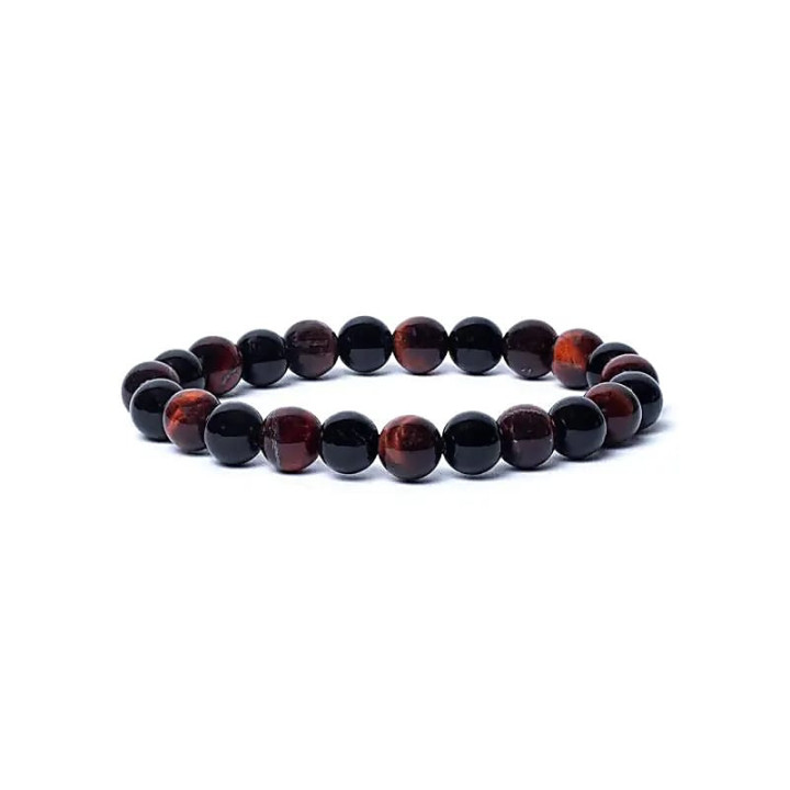 Bracelet onyx noir/oeil de tigre rouge élastique qualit... | Pieralune