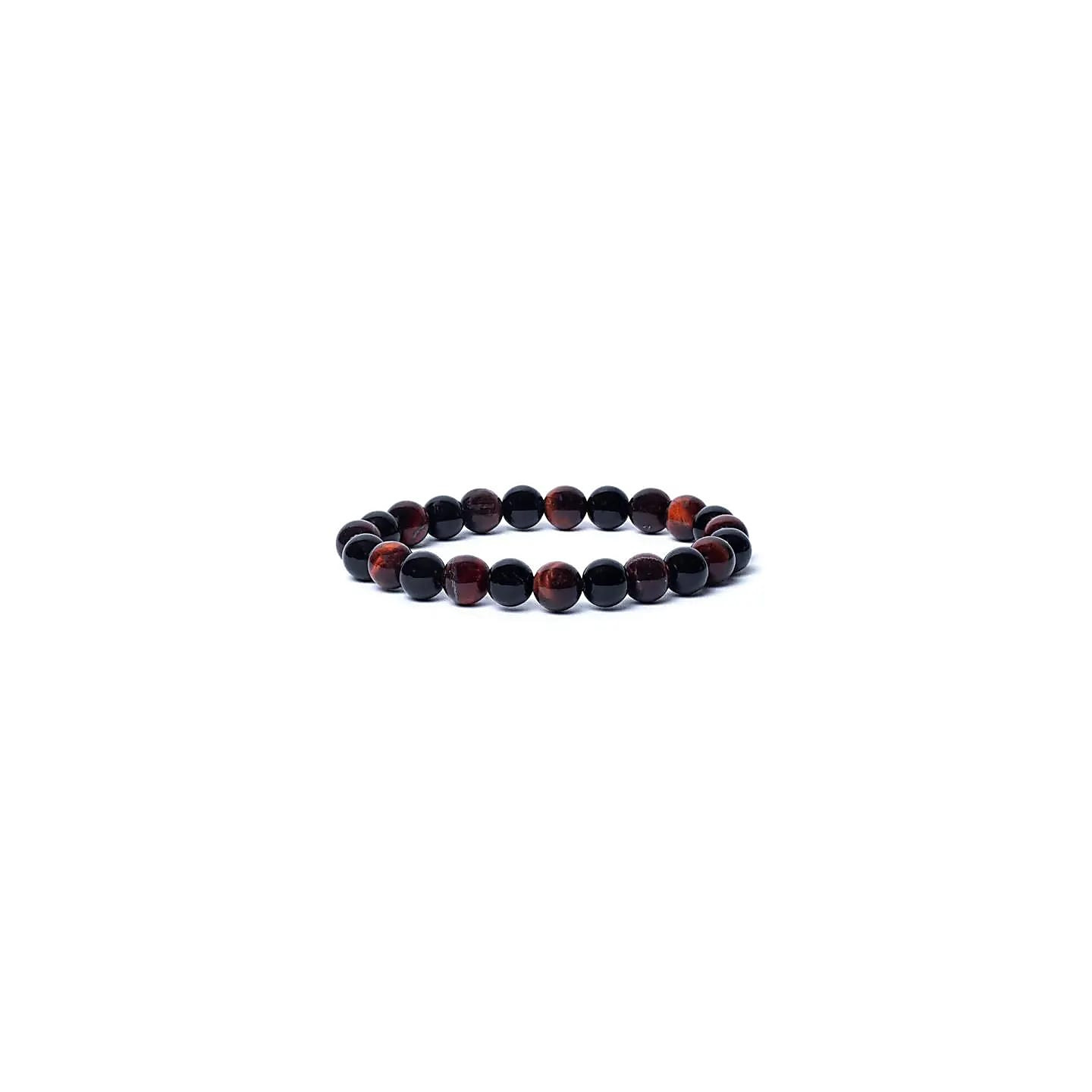Bracelet onyx noir/oeil de tigre rouge élastique qualit... | Pieralune