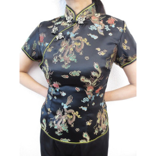 Shanghai blouse dragon/phoenix black/gold