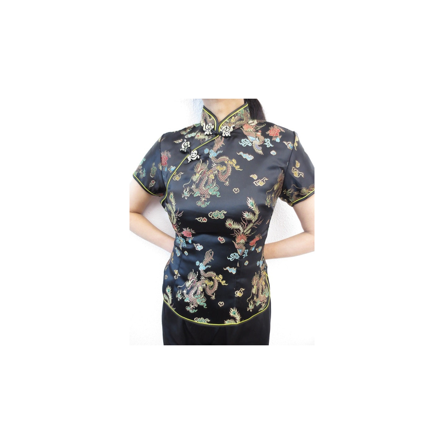 Shanghai blouse dragon/phoenix black/gold