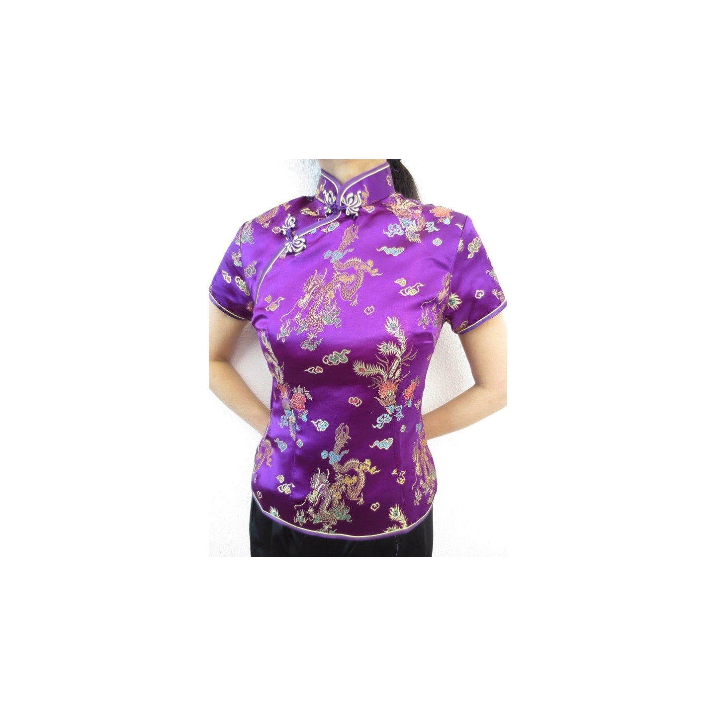 Shanghai blouse dragon/phoenix purple