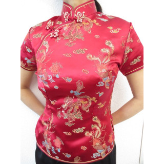 Shanghai blouse dragon/phoenix d.red