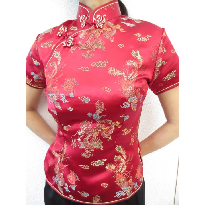 Shanghai blouse dragon/phoenix d.red
