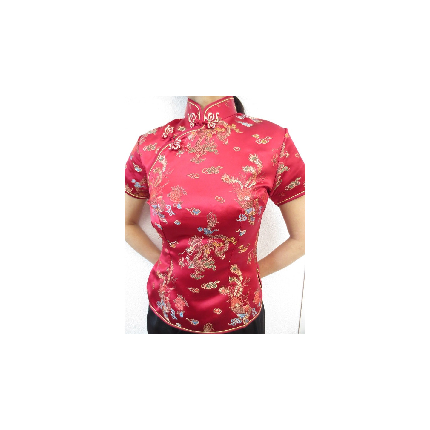 Shanghai blouse dragon/phoenix d.red