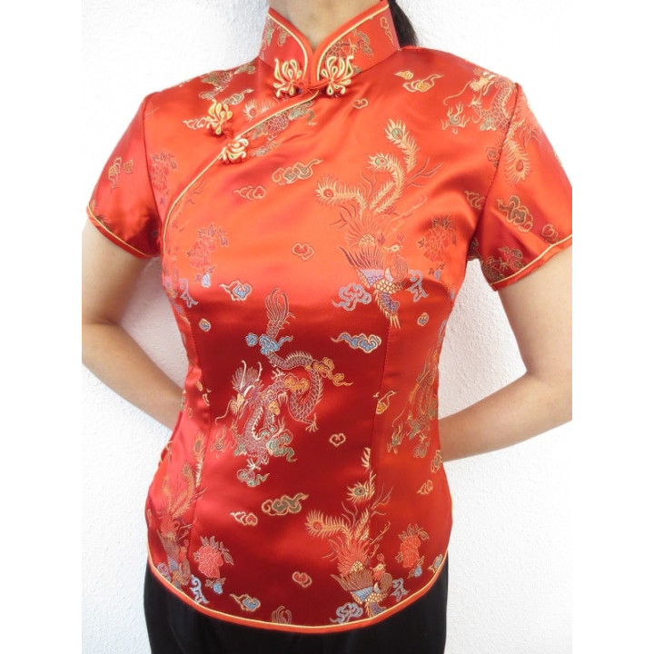 Shanghai blouse dragon/phoenix red