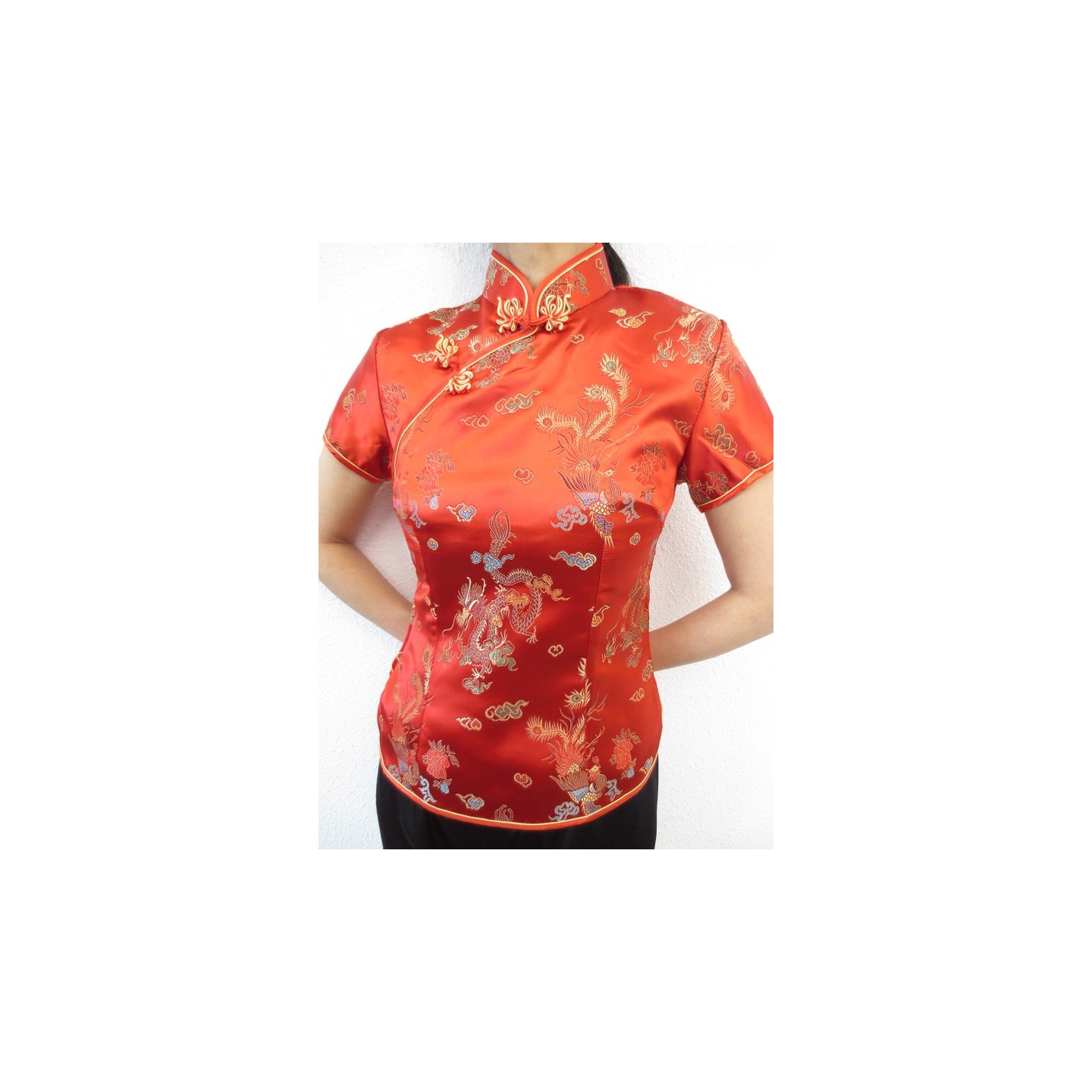Shanghai blouse dragon/phoenix red