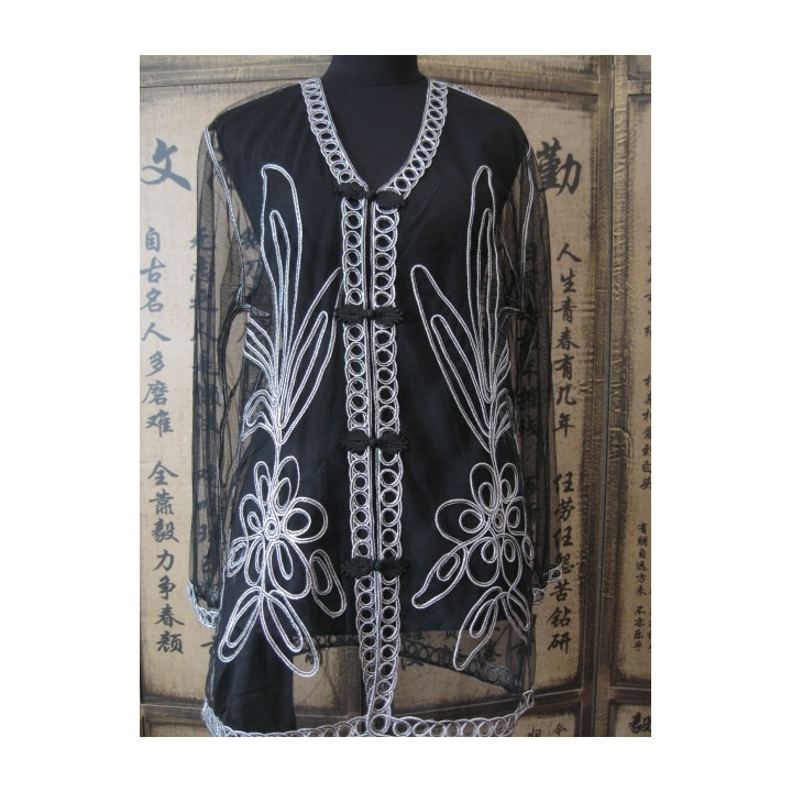 Transparent blouse with flower