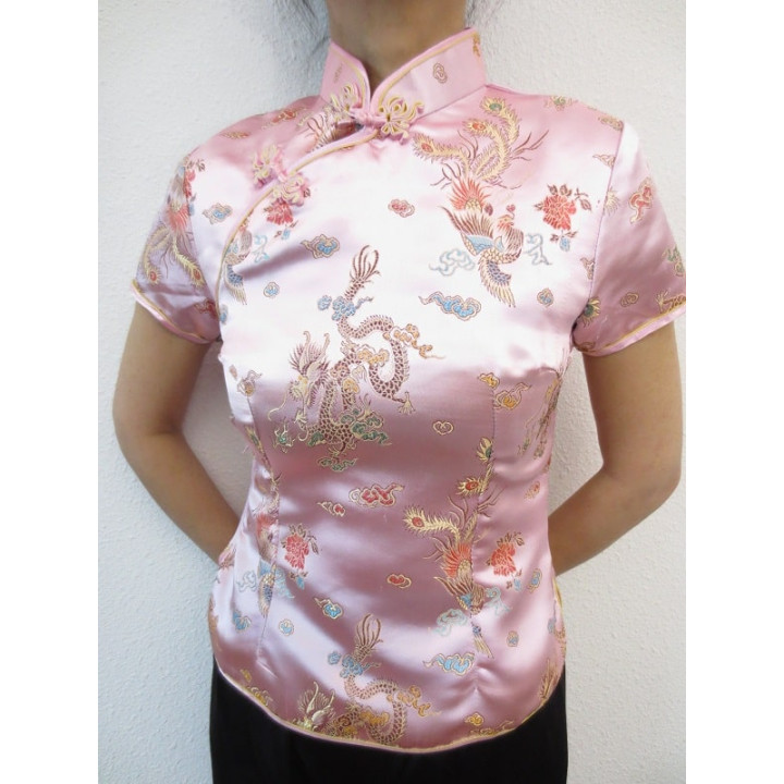 Shanghai blouse dragon/phoenix pink